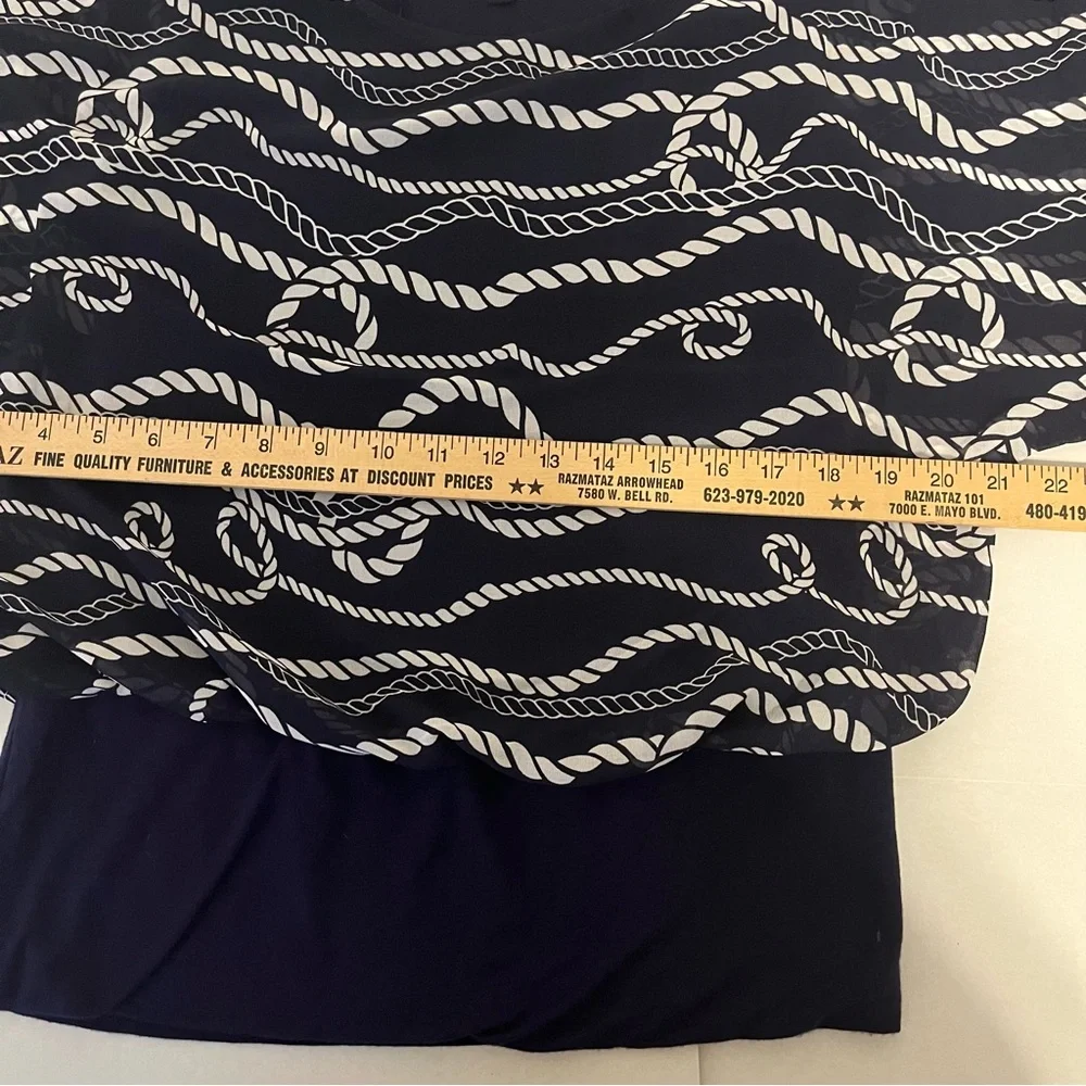 Joseph A unique, sheer dolman sleeve over tank blouse in navy blue size medium. - Picture 7 of 10
